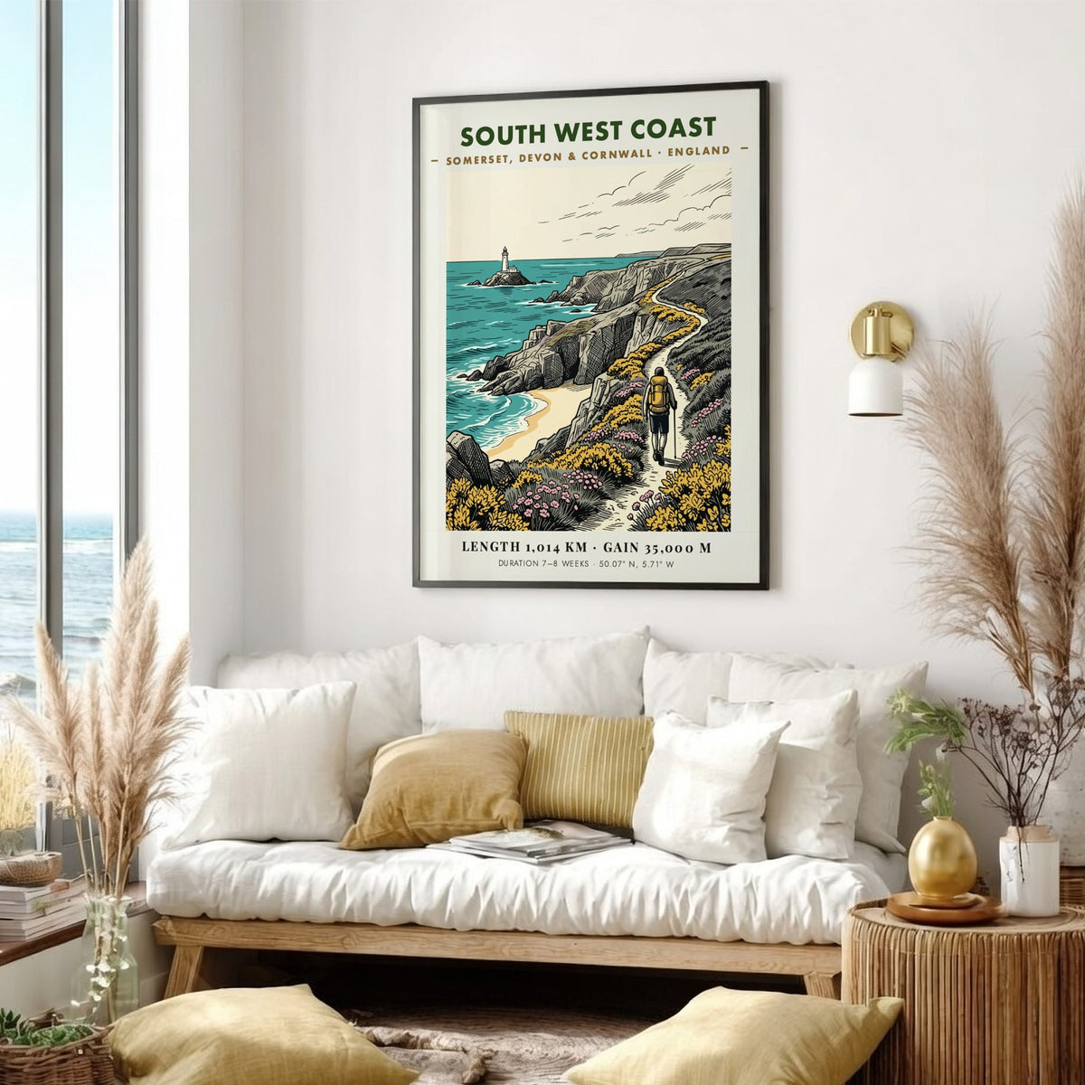 Poster of a hiker on the South West Coast trail with a lighthouse.
