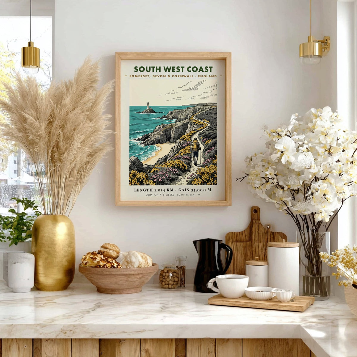 Poster of a hiker on the South West Coast trail with a lighthouse.