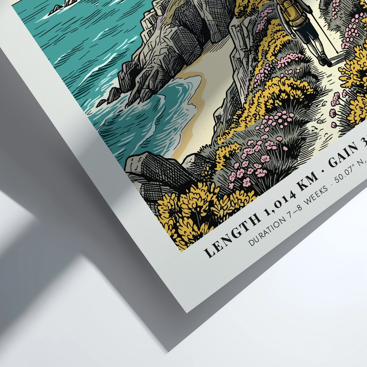 Poster of a hiker on the South West Coast trail with a lighthouse.