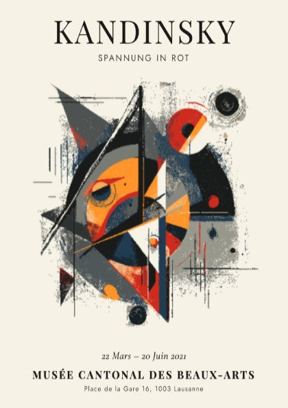 Kandinsky inspired poster featuring bold shapes and red colors, perfect for abstract wall decor