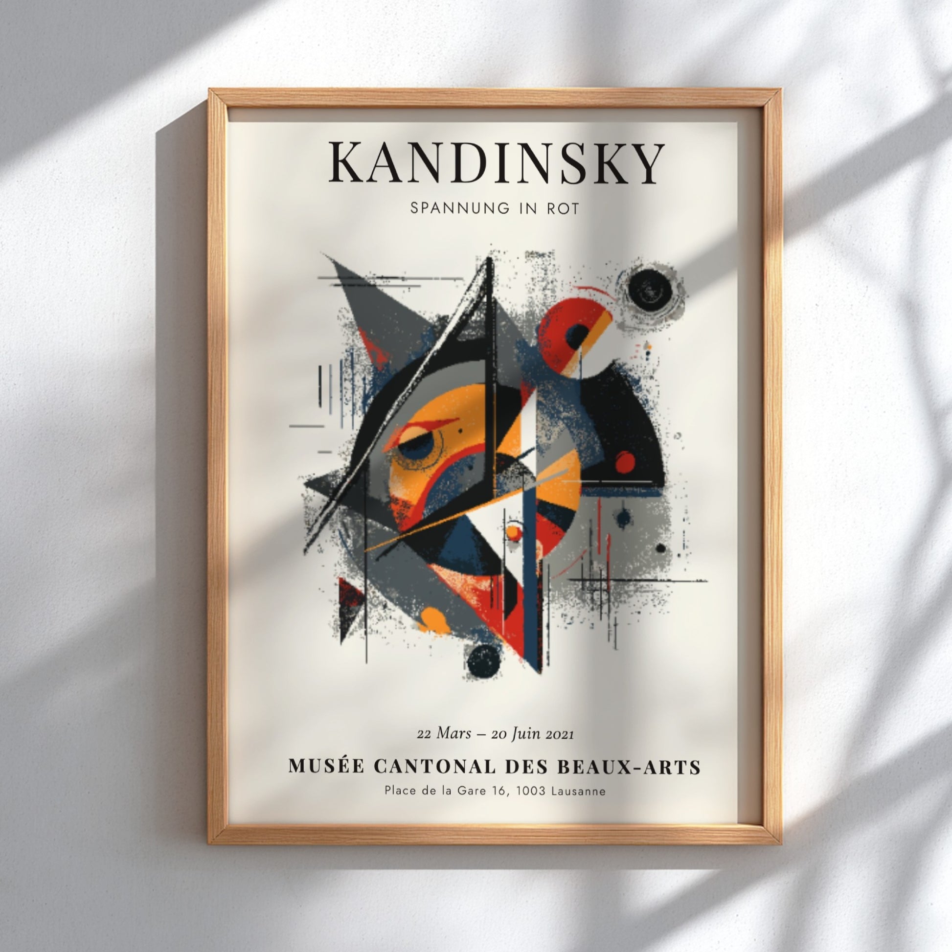 Kandinsky inspired poster featuring bold shapes and red colors, perfect for abstract wall decor
