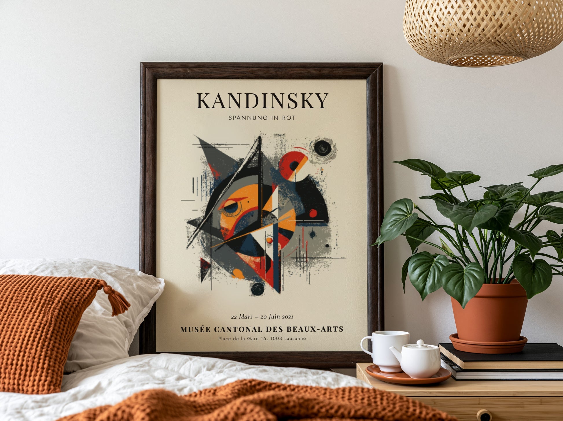 Kandinsky inspired poster featuring bold shapes and red colors, perfect for abstract wall decor