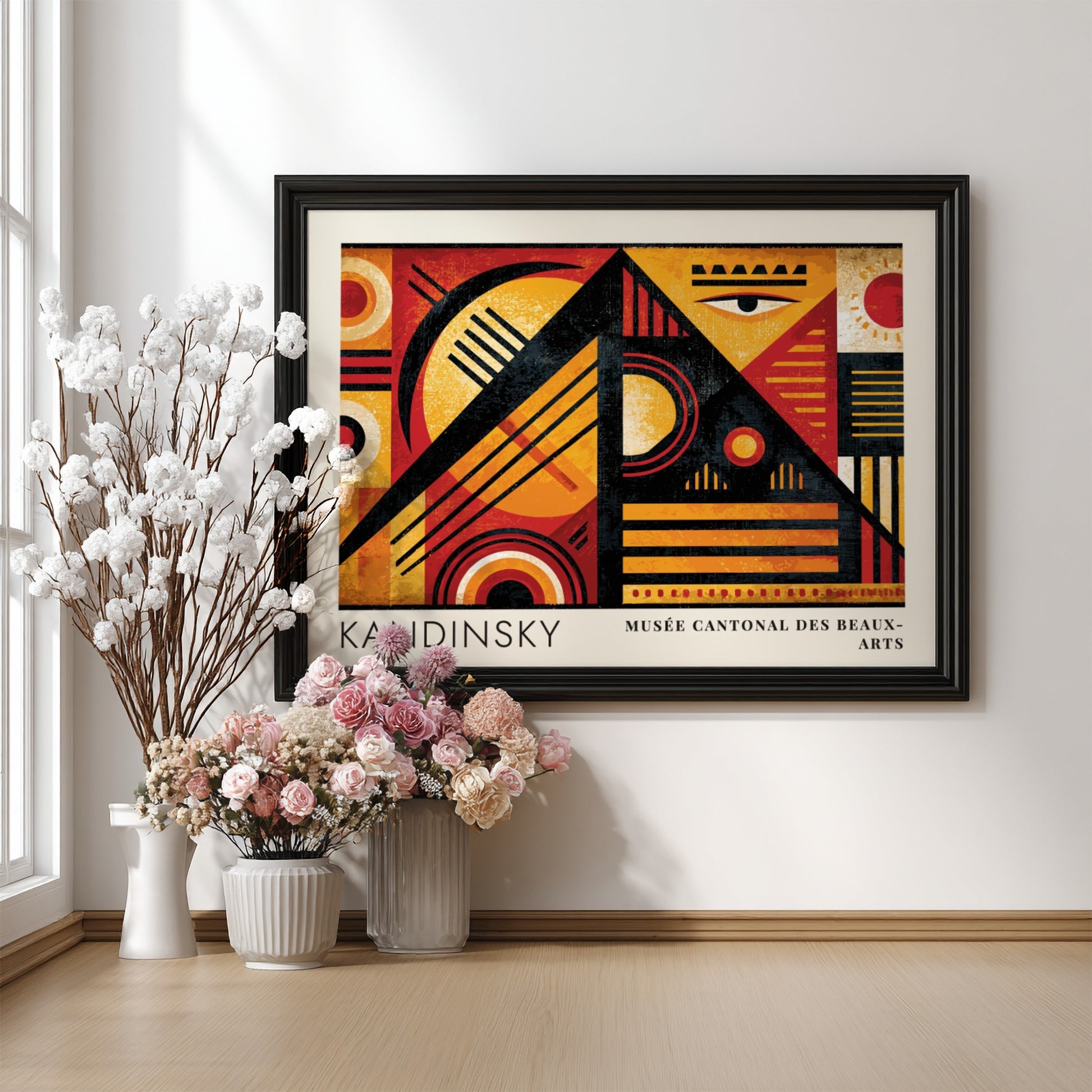 Wall art poster featuring Kandinsky Spannung in Rot with geometric shapes in red