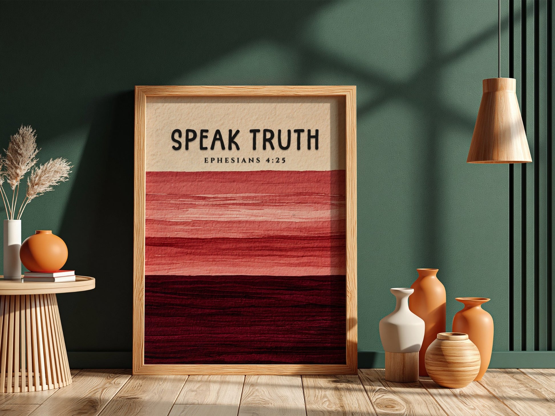 Inspirational poster featuring Ephesians 4:25 with earthy tones and layered texture