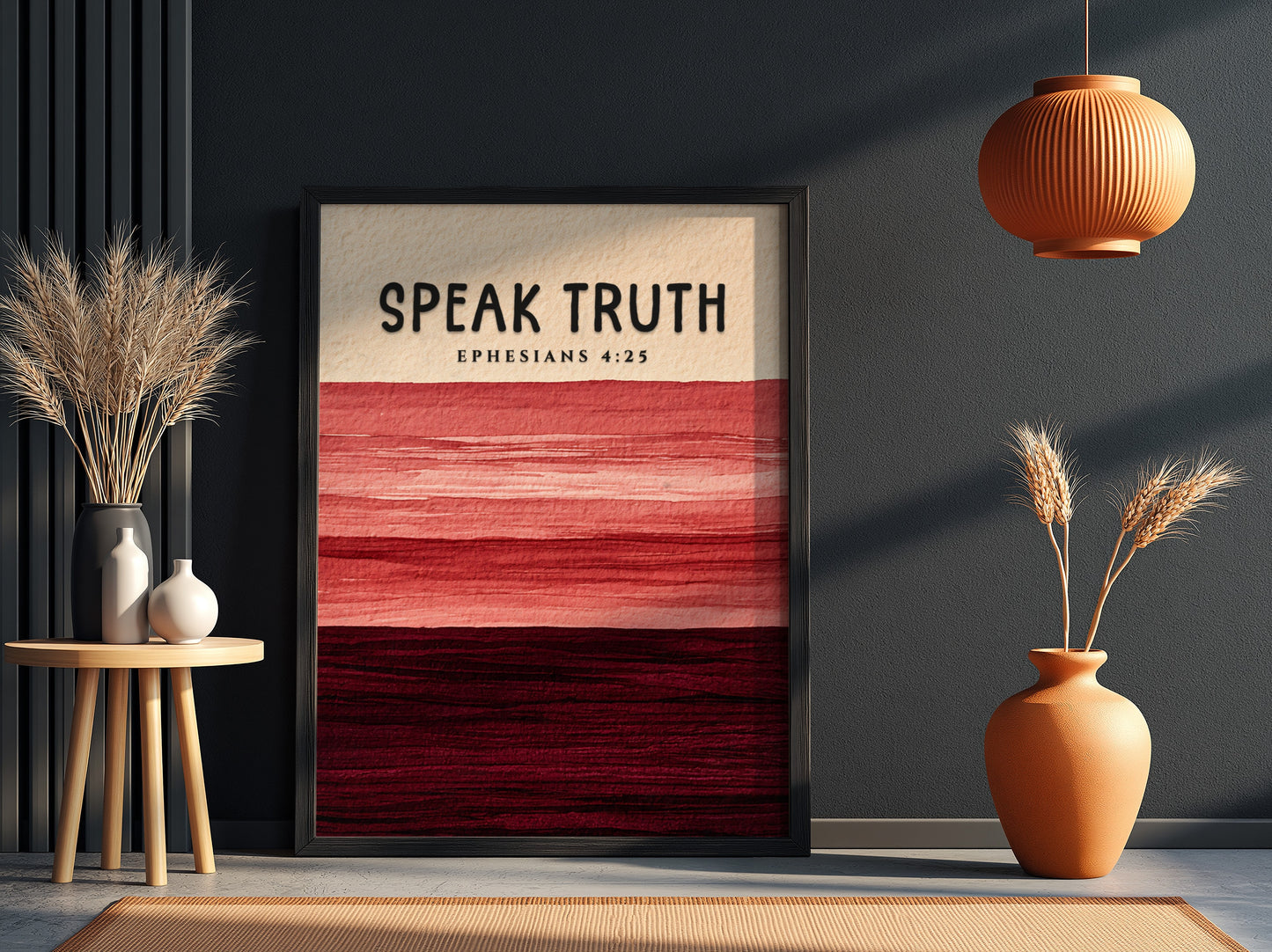 Inspirational poster featuring Ephesians 4:25 with earthy tones and layered texture