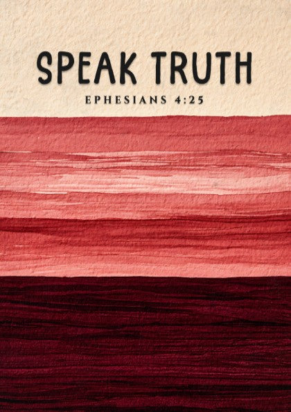 Inspirational poster featuring Ephesians 4:25 with earthy tones and layered texture