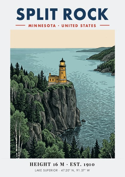 Poster of Split Rock Lighthouse in Minnesota overlooking the blue Lake Superior water