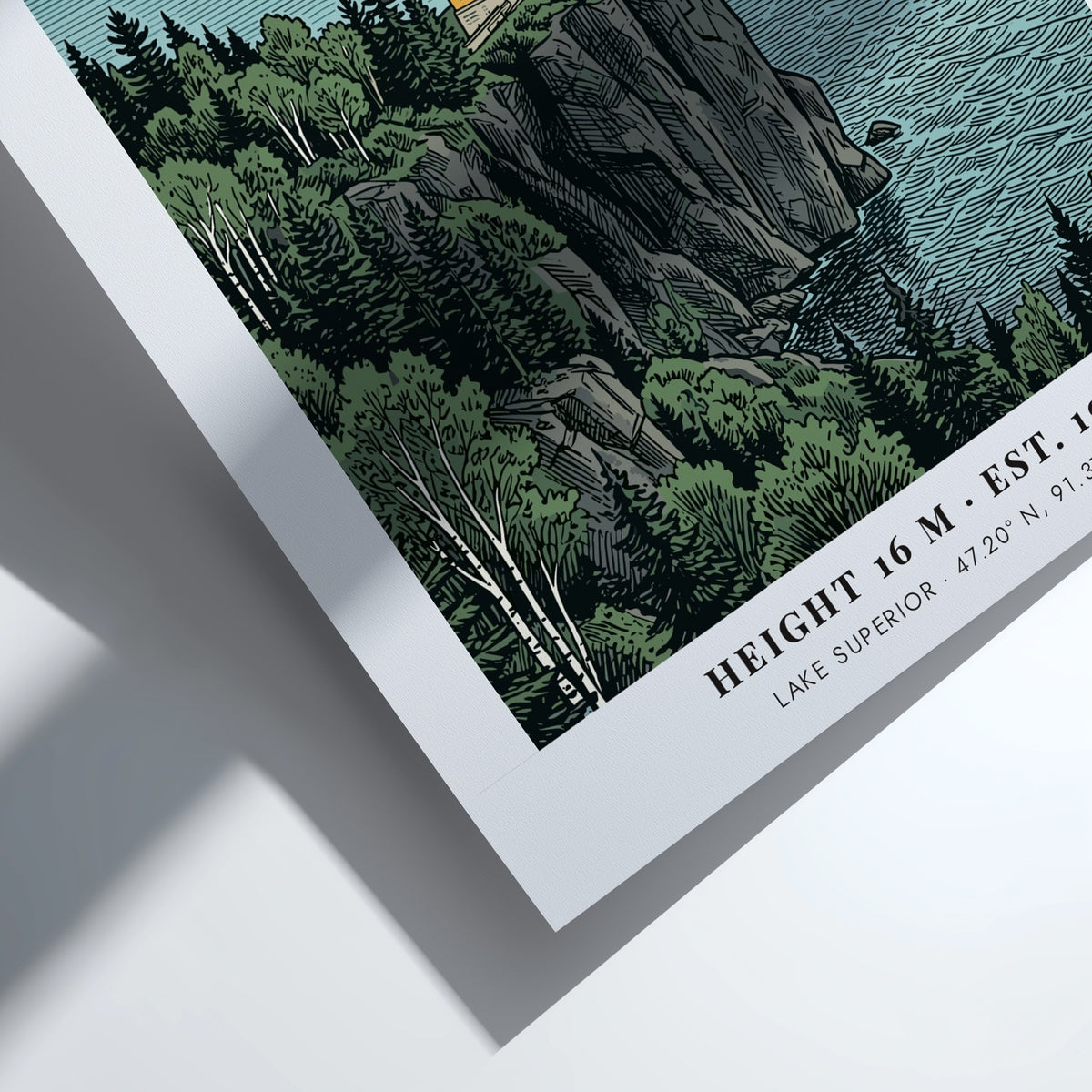 Poster of Split Rock Lighthouse in Minnesota overlooking the blue Lake Superior water