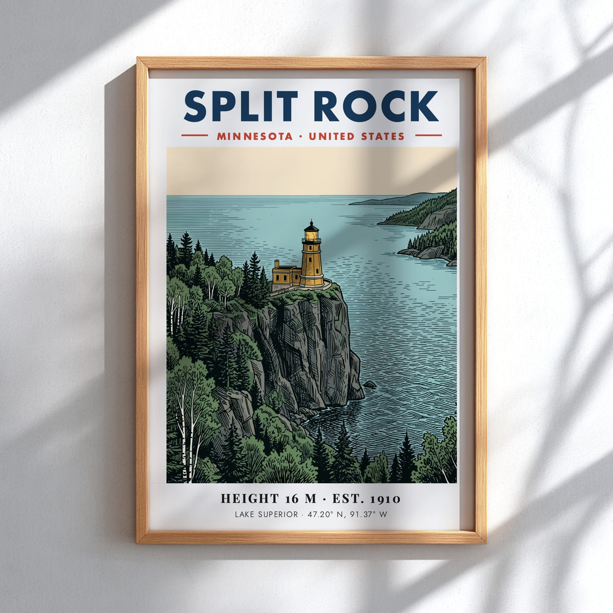 Poster of Split Rock Lighthouse in Minnesota overlooking the blue Lake Superior water
