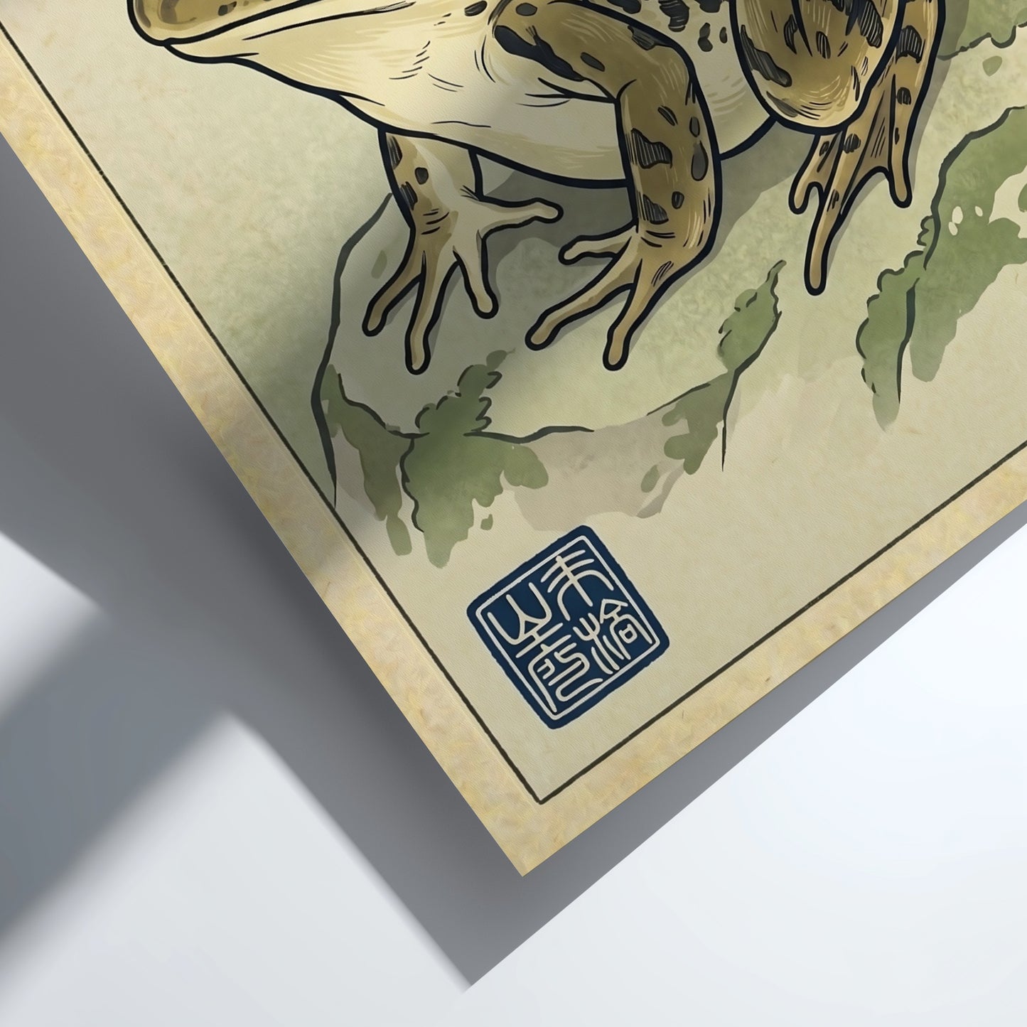 Spotted frog study poster in Japanese art style with earthy tones and detailed illustration