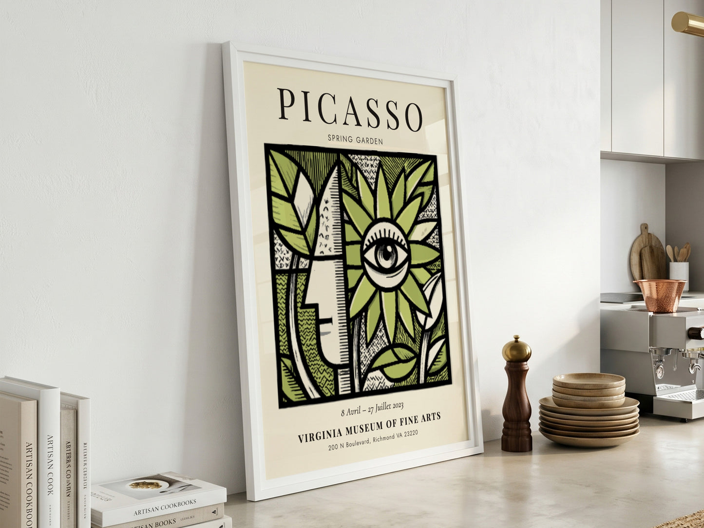 Spring Garden poster featuring vibrant green foliage and abstract design in Picasso style