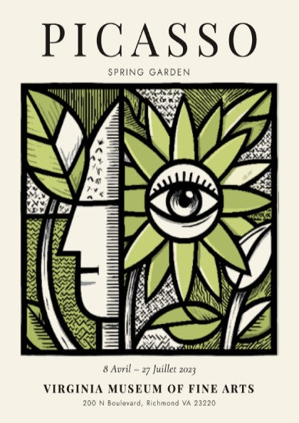 Spring Garden poster featuring vibrant green foliage and abstract design in Picasso style