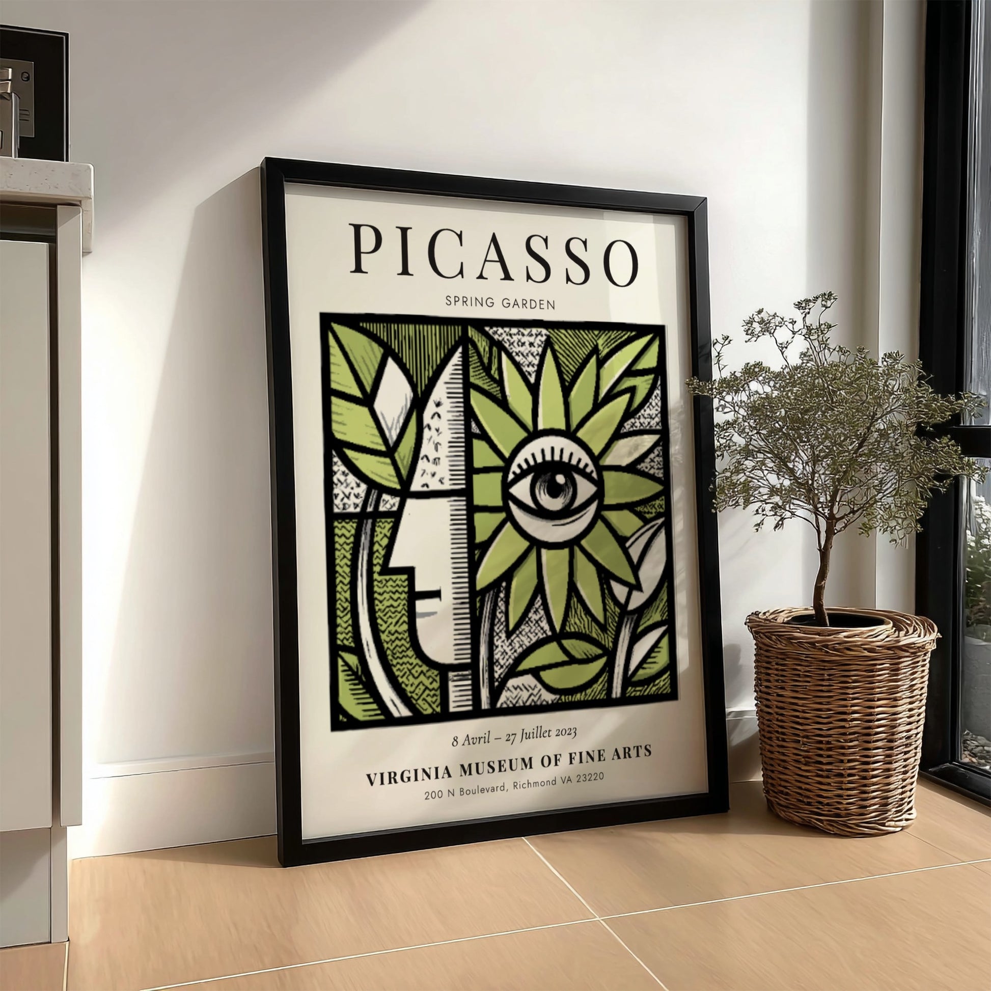 Spring Garden poster featuring vibrant green foliage and abstract design in Picasso style
