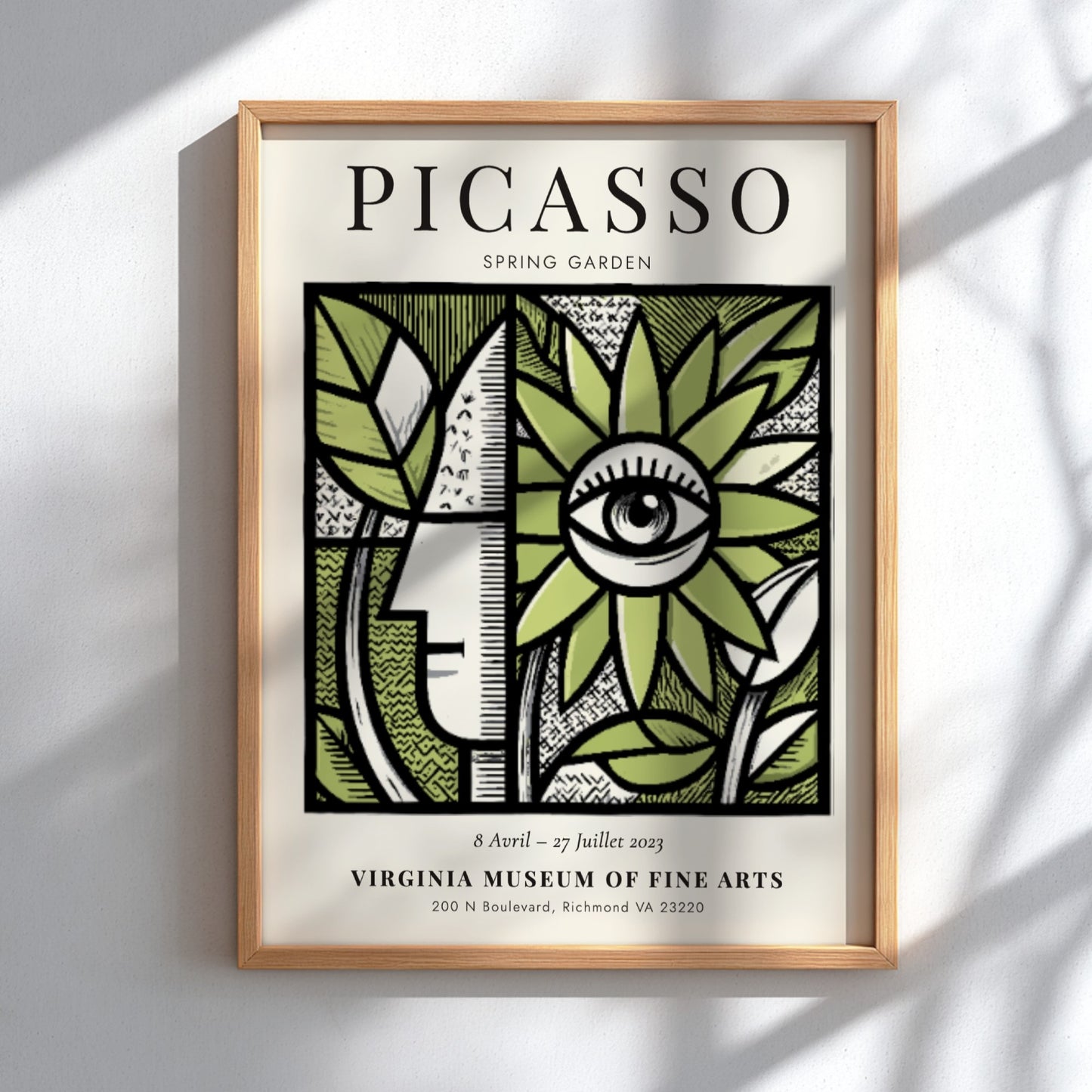 Spring Garden poster featuring vibrant green foliage and abstract design in Picasso style