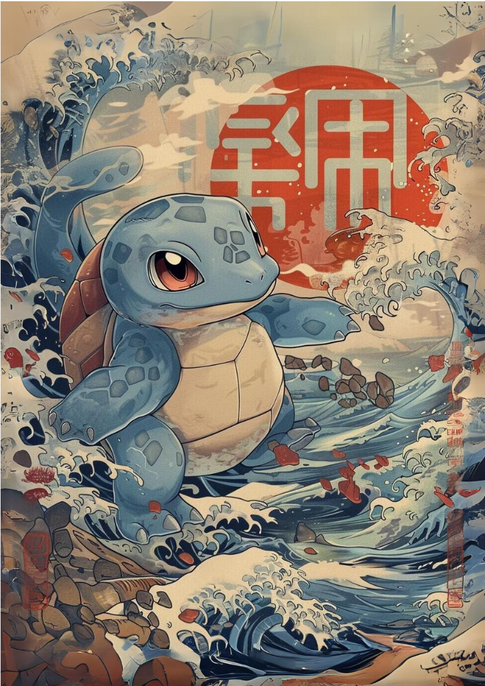 Squirtle Poster: Japanese Tapestry Style Squirtle Pokemon Inspired Anime Poster