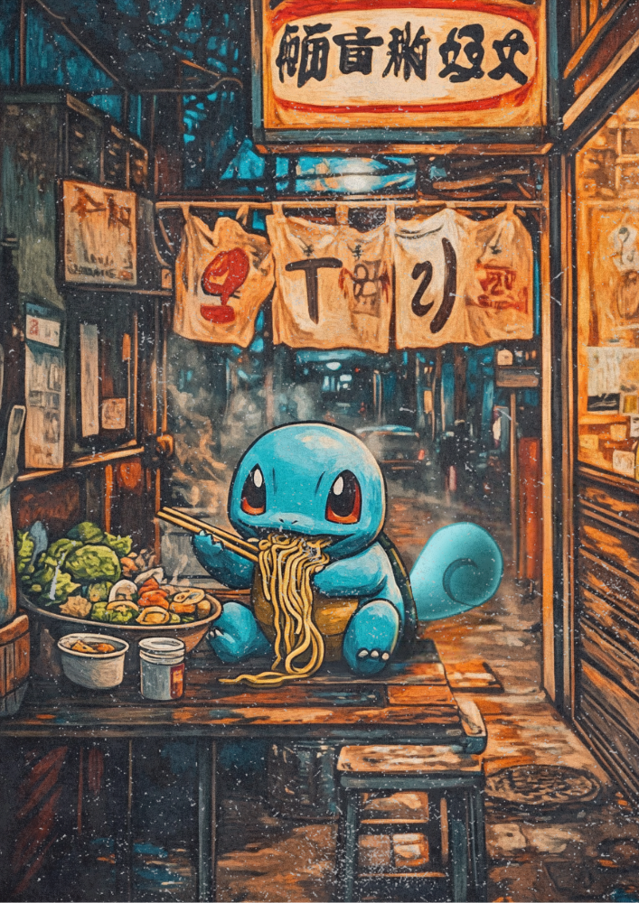 Squirtle Ramen Series Poster: Japanese Style Pokemon Inspired Anime Artwork, Ramen Noodles Art, Pokemon Squirtle