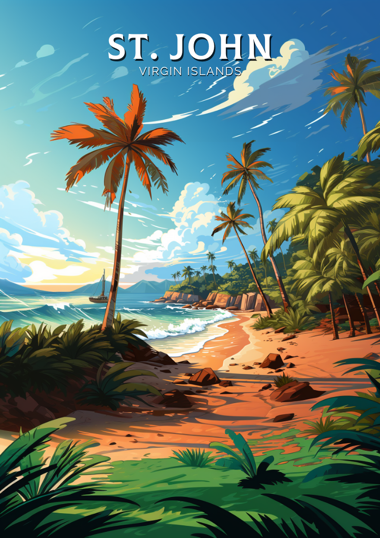North AmericaST.JOHN ISLAND TRAVEL PRINT - VIRGIN ISLANDS ARTWORK