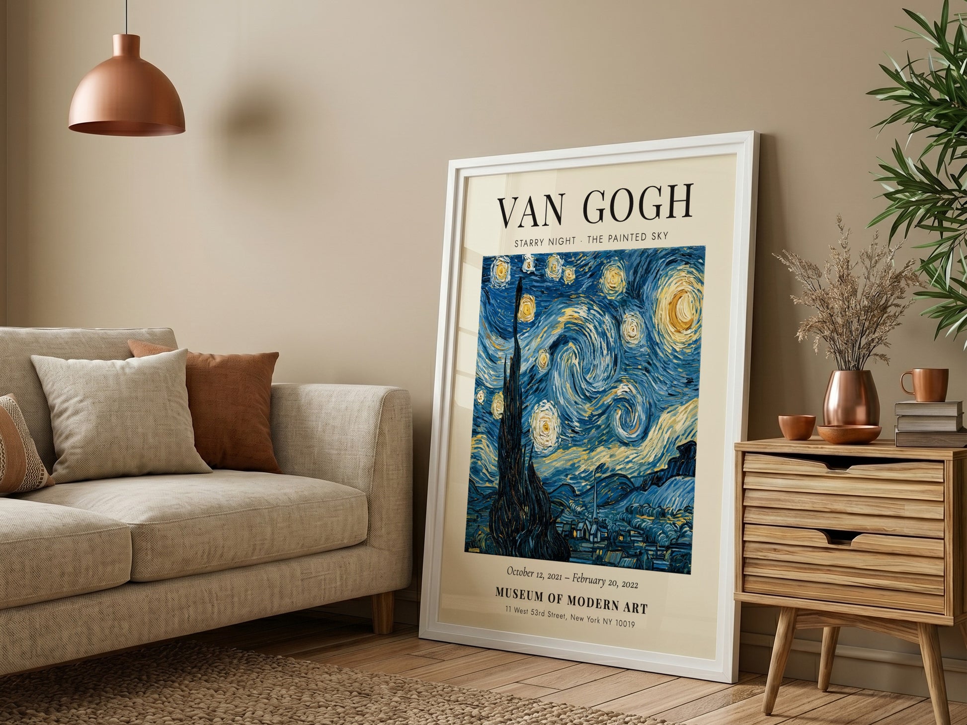 Starry Night poster featuring swirling blue and yellow colors inspired by Van Gogh's artwork