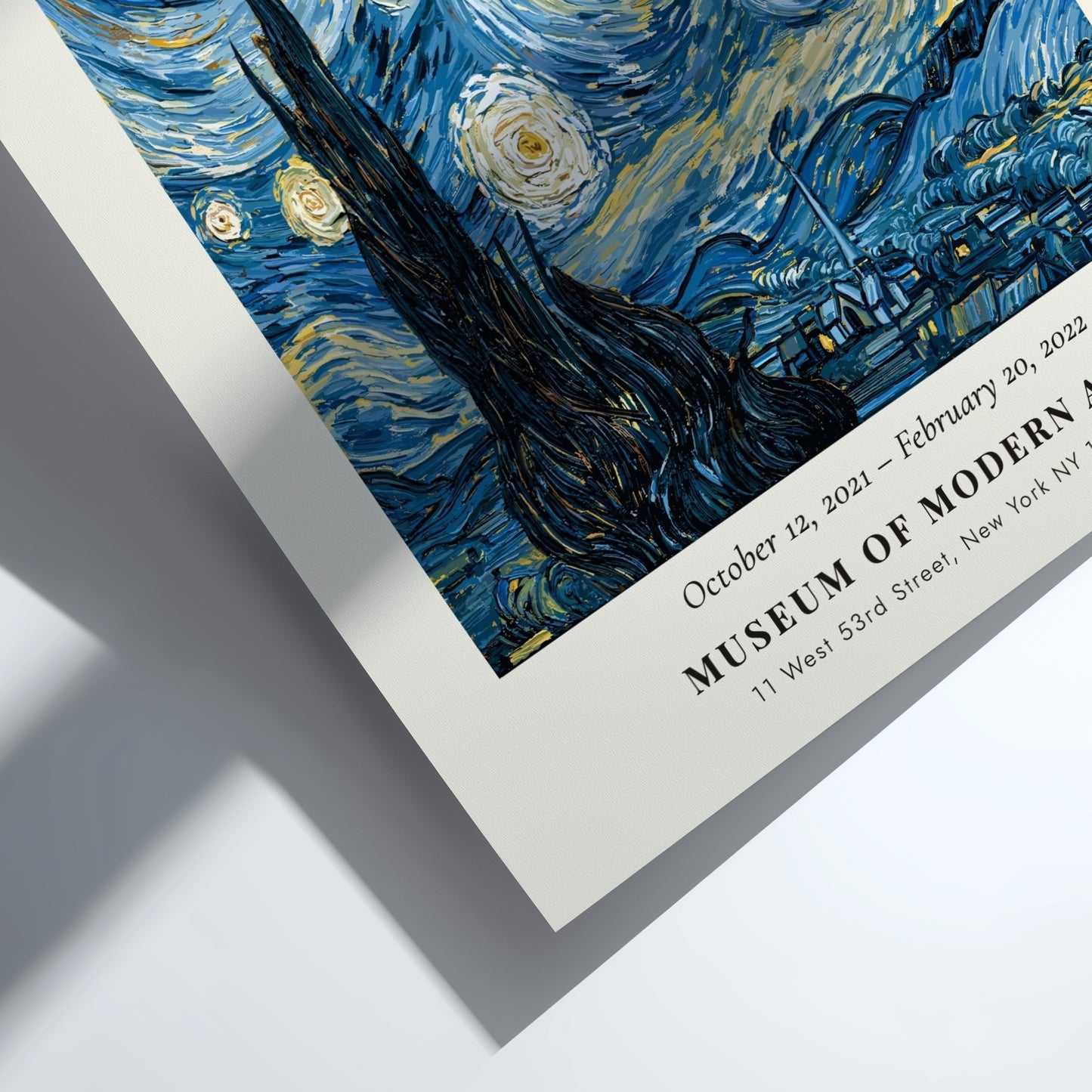 Starry Night poster featuring swirling blue and yellow colors inspired by Van Gogh's artwork