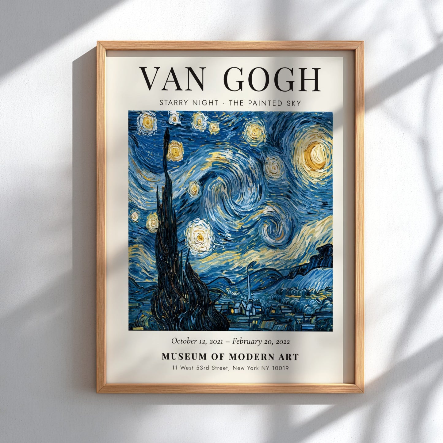 Starry Night poster featuring swirling blue and yellow colors inspired by Van Gogh's artwork