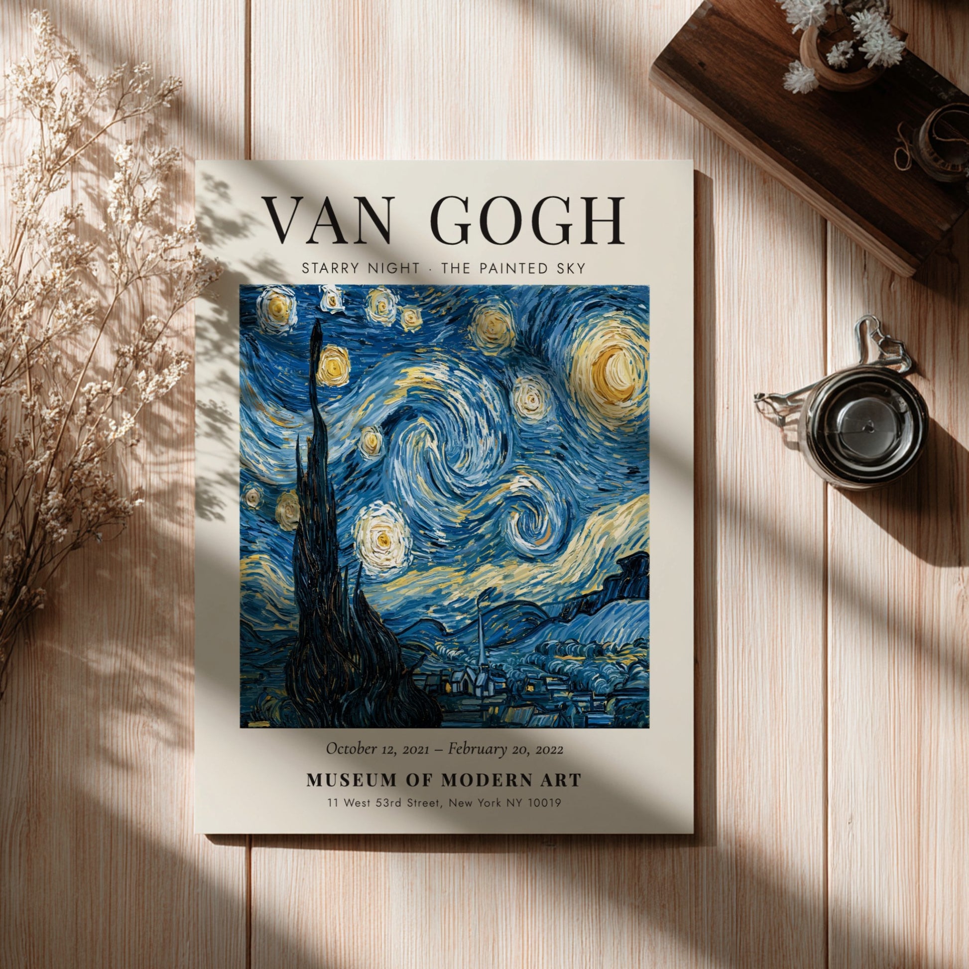 Starry Night poster featuring swirling blue and yellow colors inspired by Van Gogh's artwork