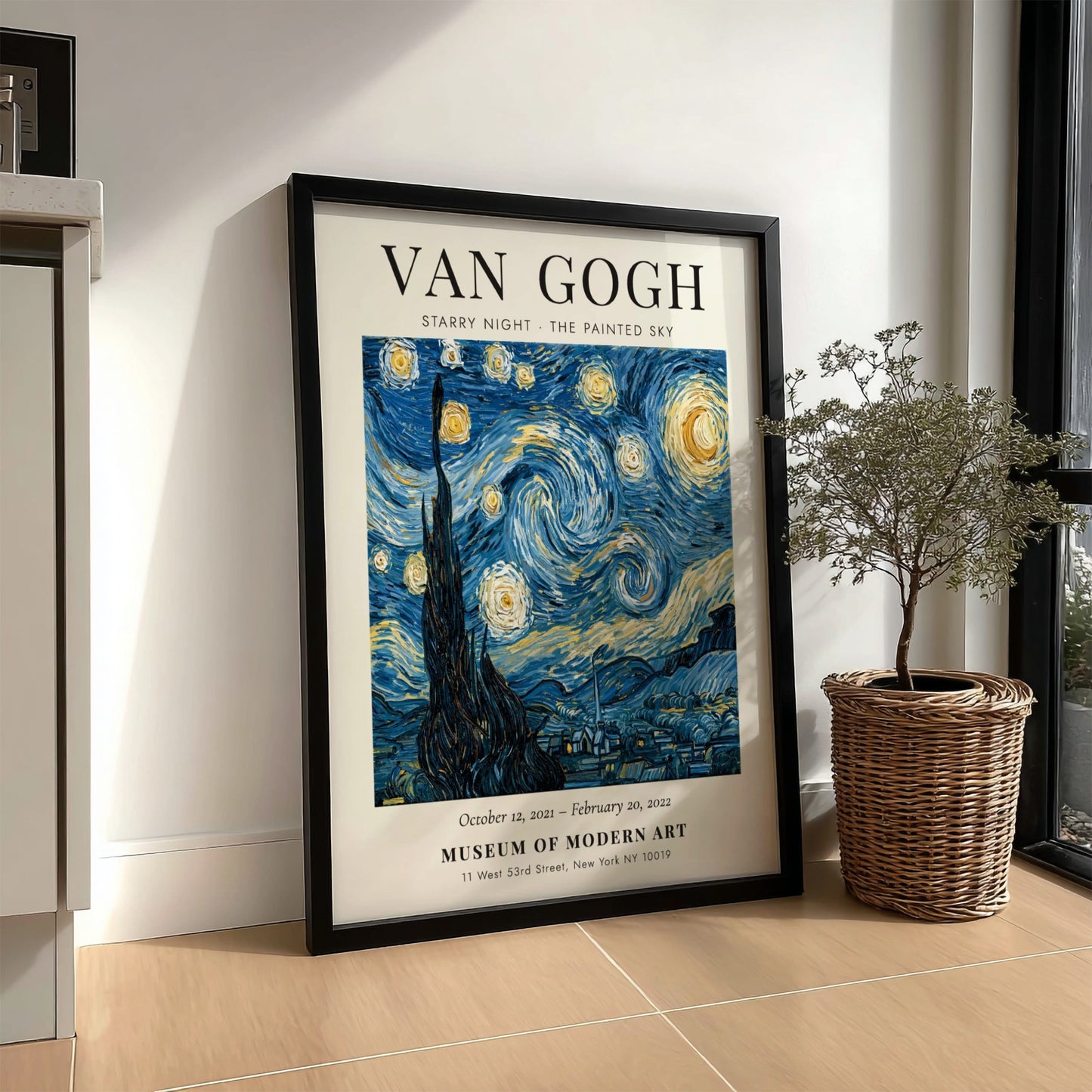 Starry Night poster featuring swirling blue and yellow colors inspired by Van Gogh's artwork