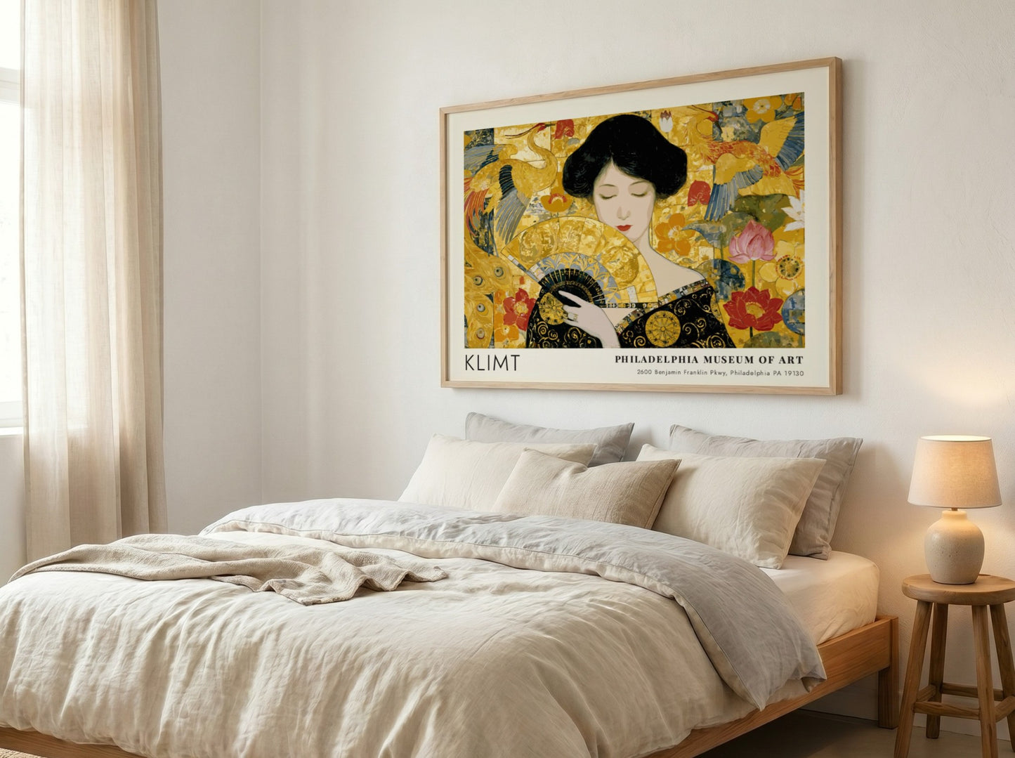 Wall art print featuring Klimt inspired design with vibrant golds and greens