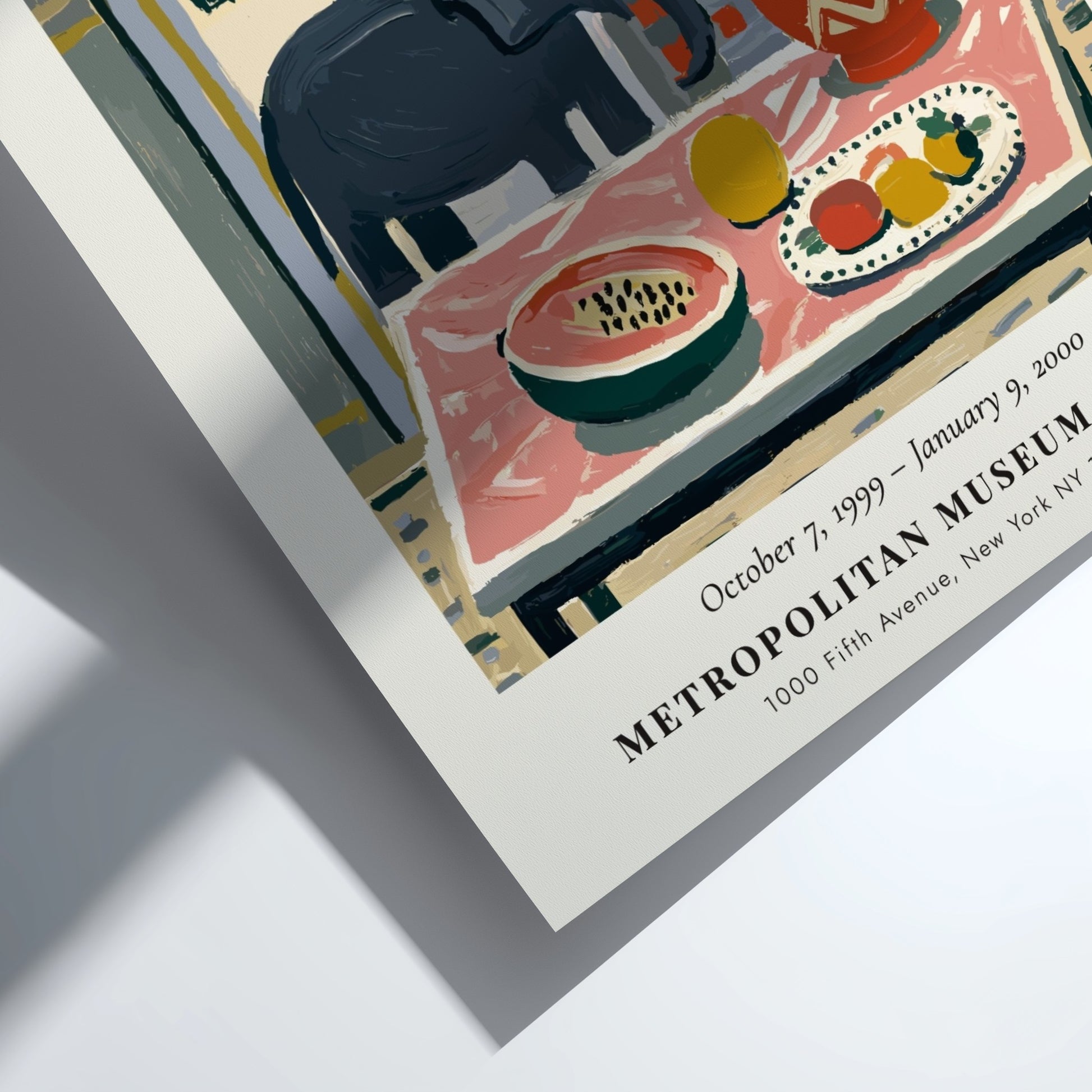 Henri Matisse poster featuring a colorful still life with an elephant, vibrant fruit, and bold patterns.