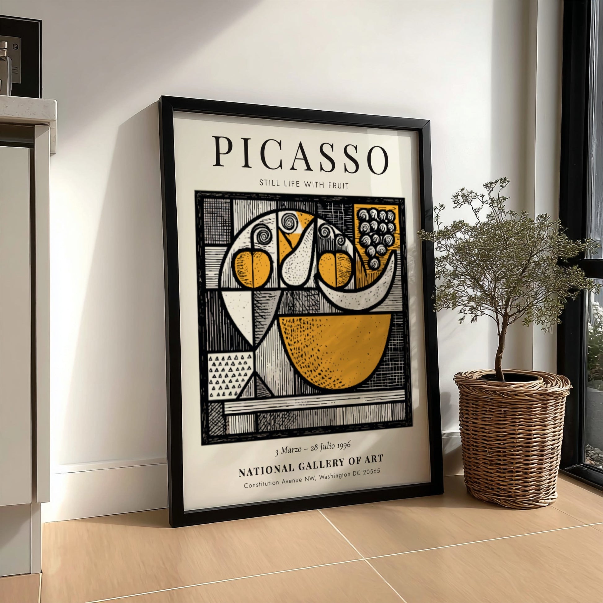 Picasso inspired poster featuring a still life with fruit in vibrant colors and modern style