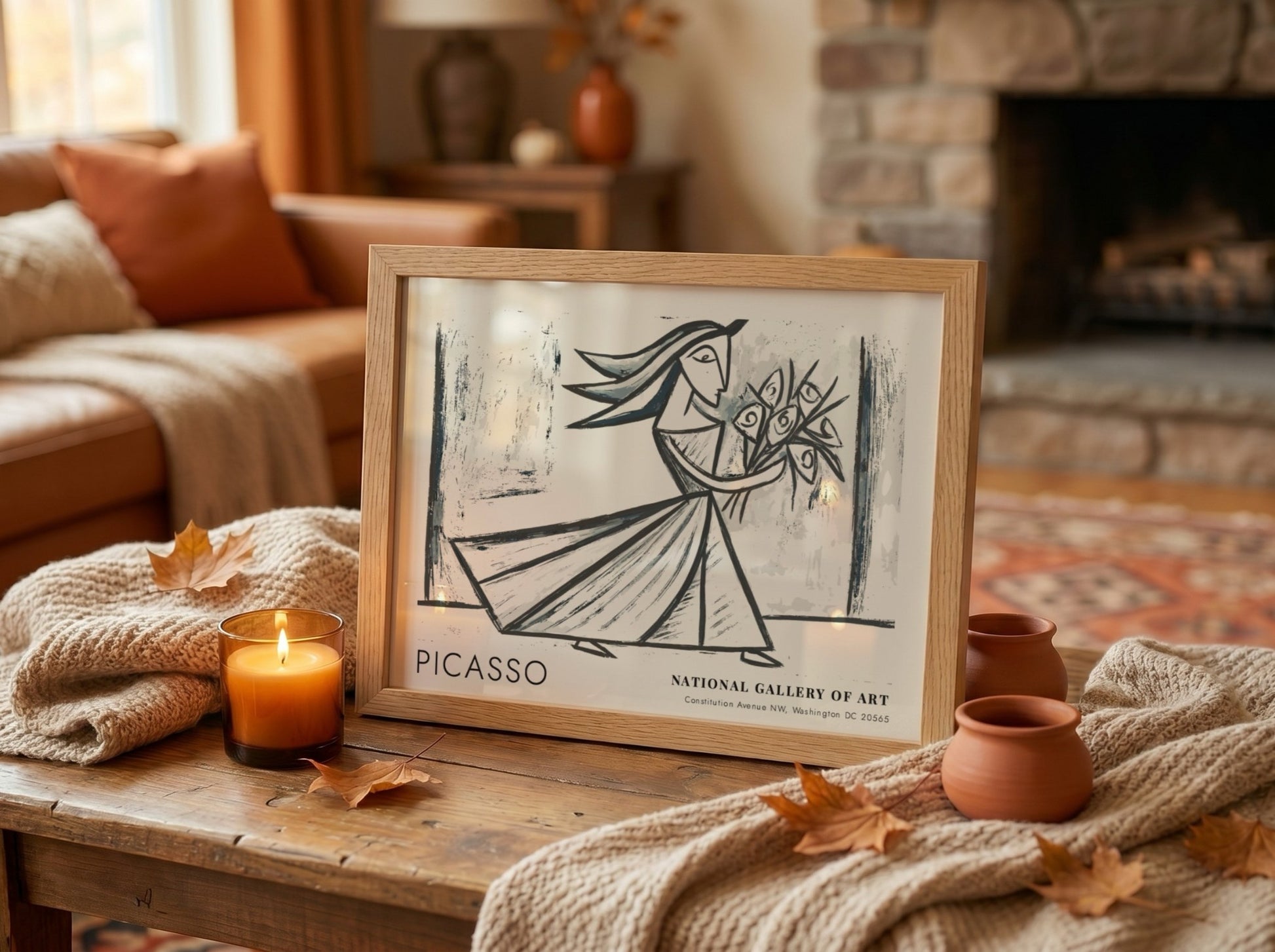 Still Life with Fruit poster featuring Pablo Picasso's vibrant style and colors, perfect for wall decor.
