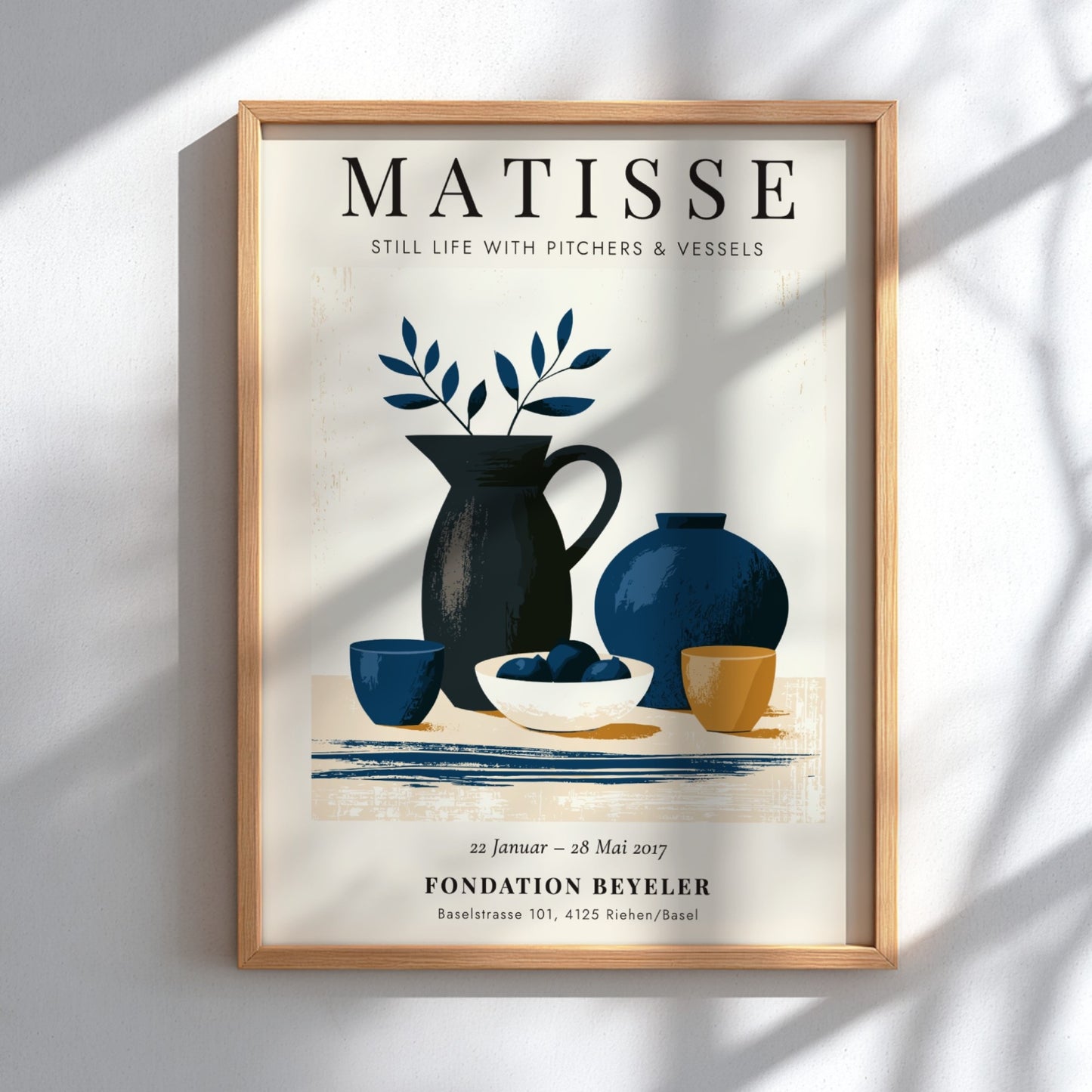 Henri Matisse poster featuring still life with pitchers in blue and earthy tones, modernist art for home decor