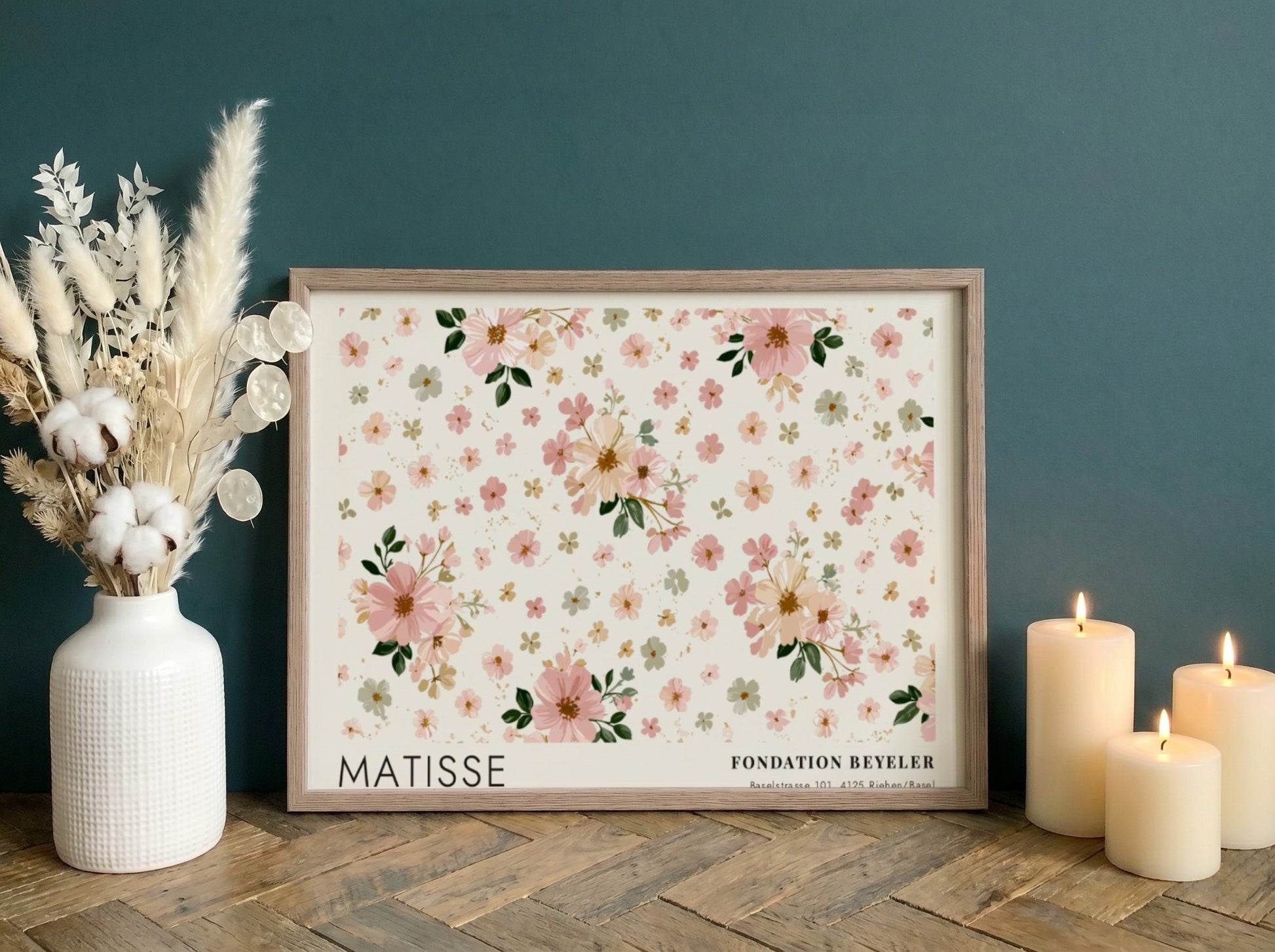Henri Matisse poster featuring floral still life with pitchers and vessels in soft pink and green tones