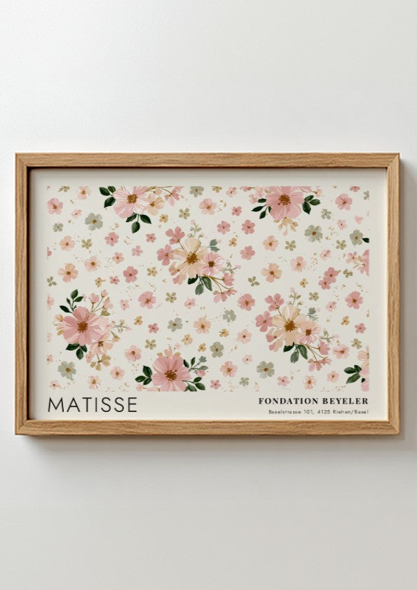 Wall art print featuring floral design by Matisse in soft pink and cream colors