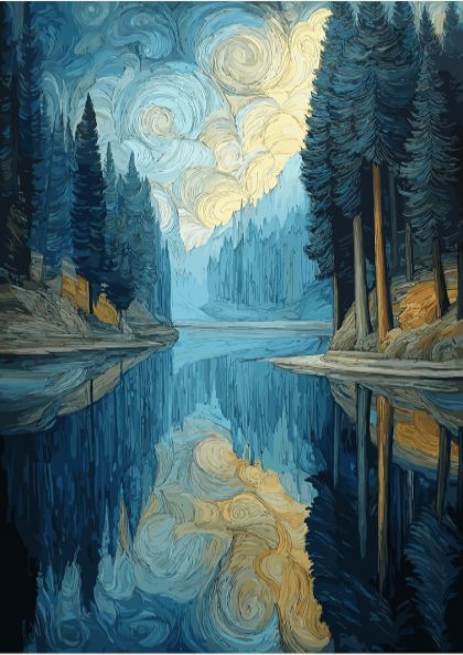 Stillness - Calm Mirror Lake and Early Morning Forest Wall Art