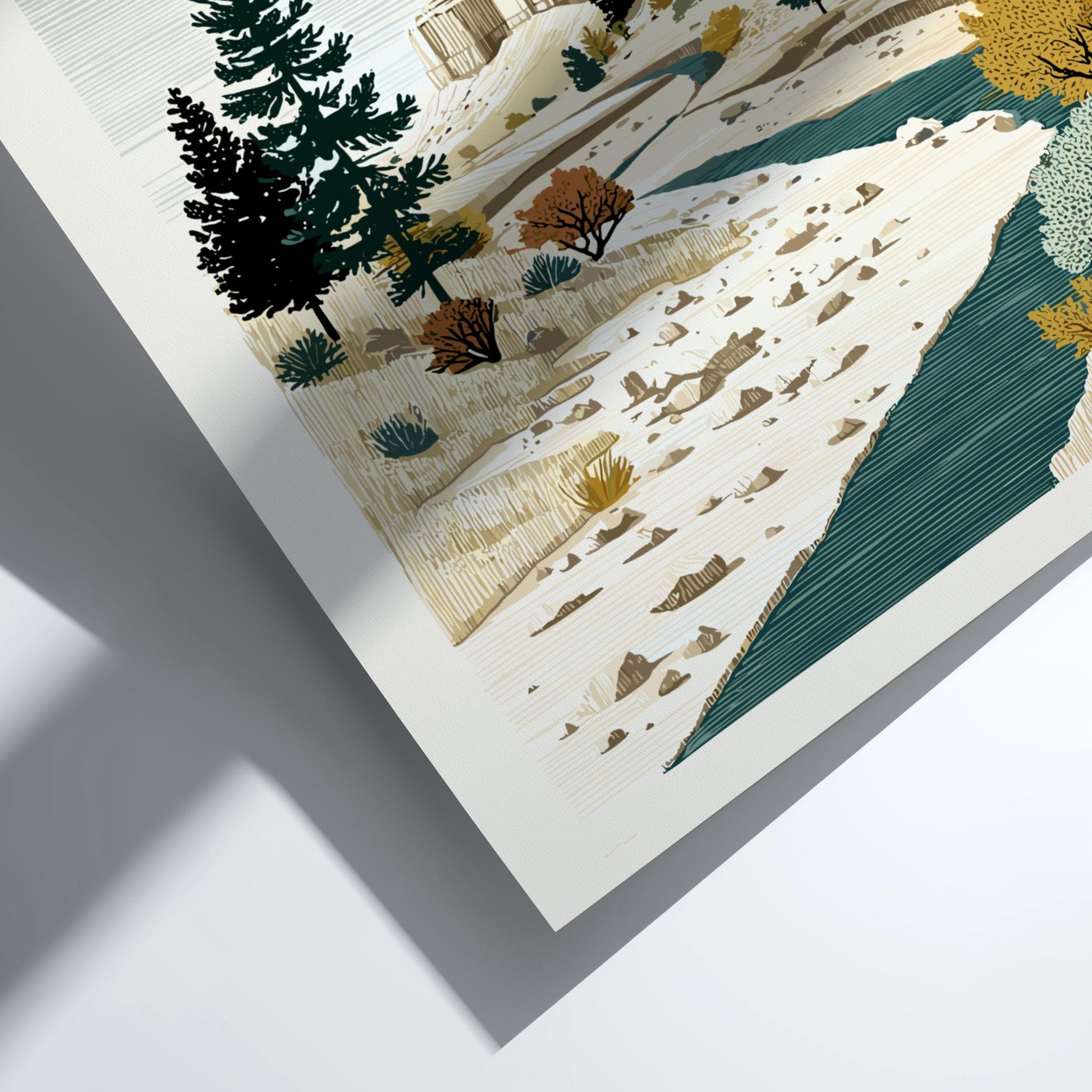 Close-up of a textured paper with nature-themed design on a white background