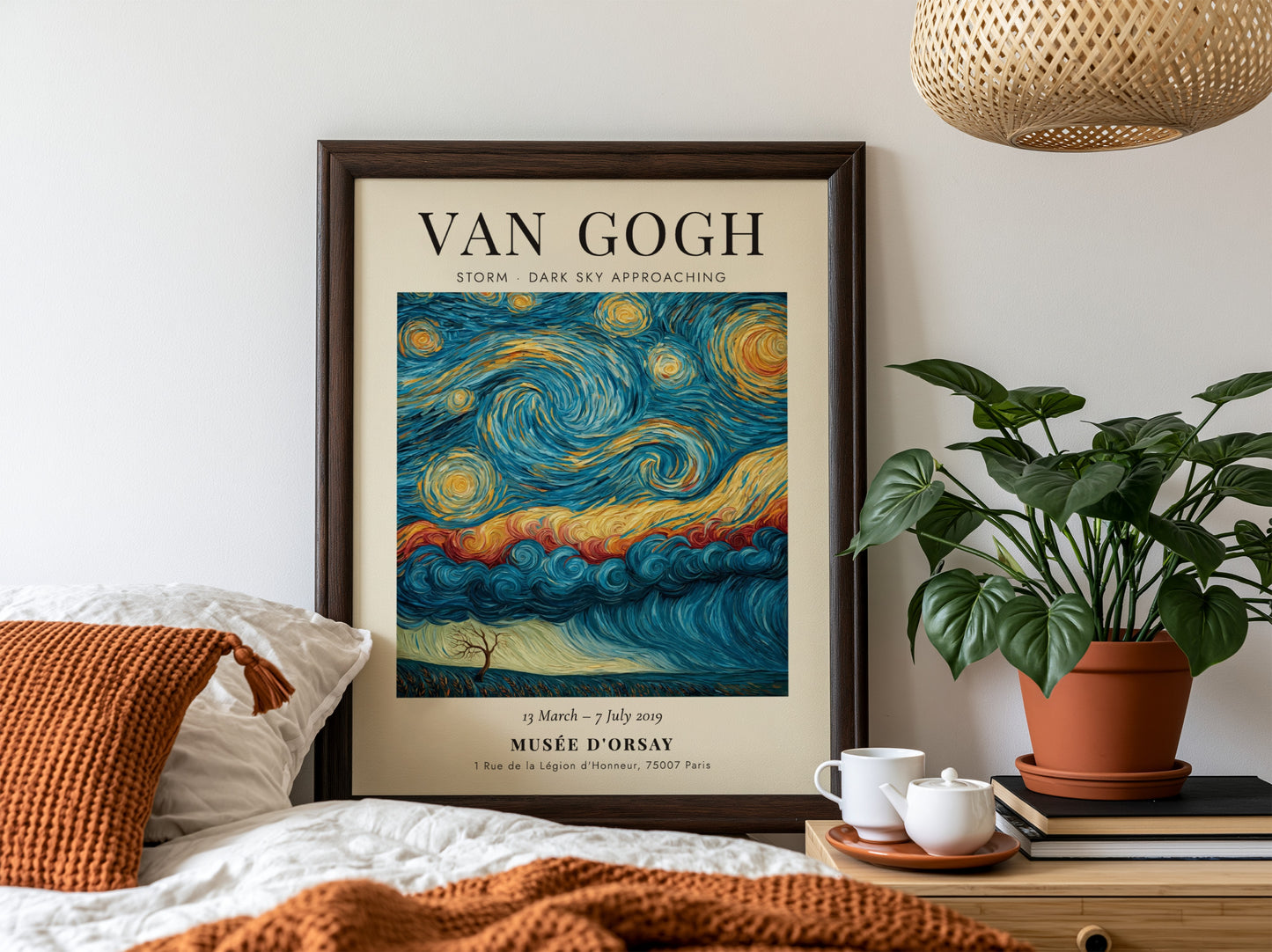 Storm - Dark Sky Approaching poster featuring swirling blues and yellows, inspired by Van Gogh's artwork.