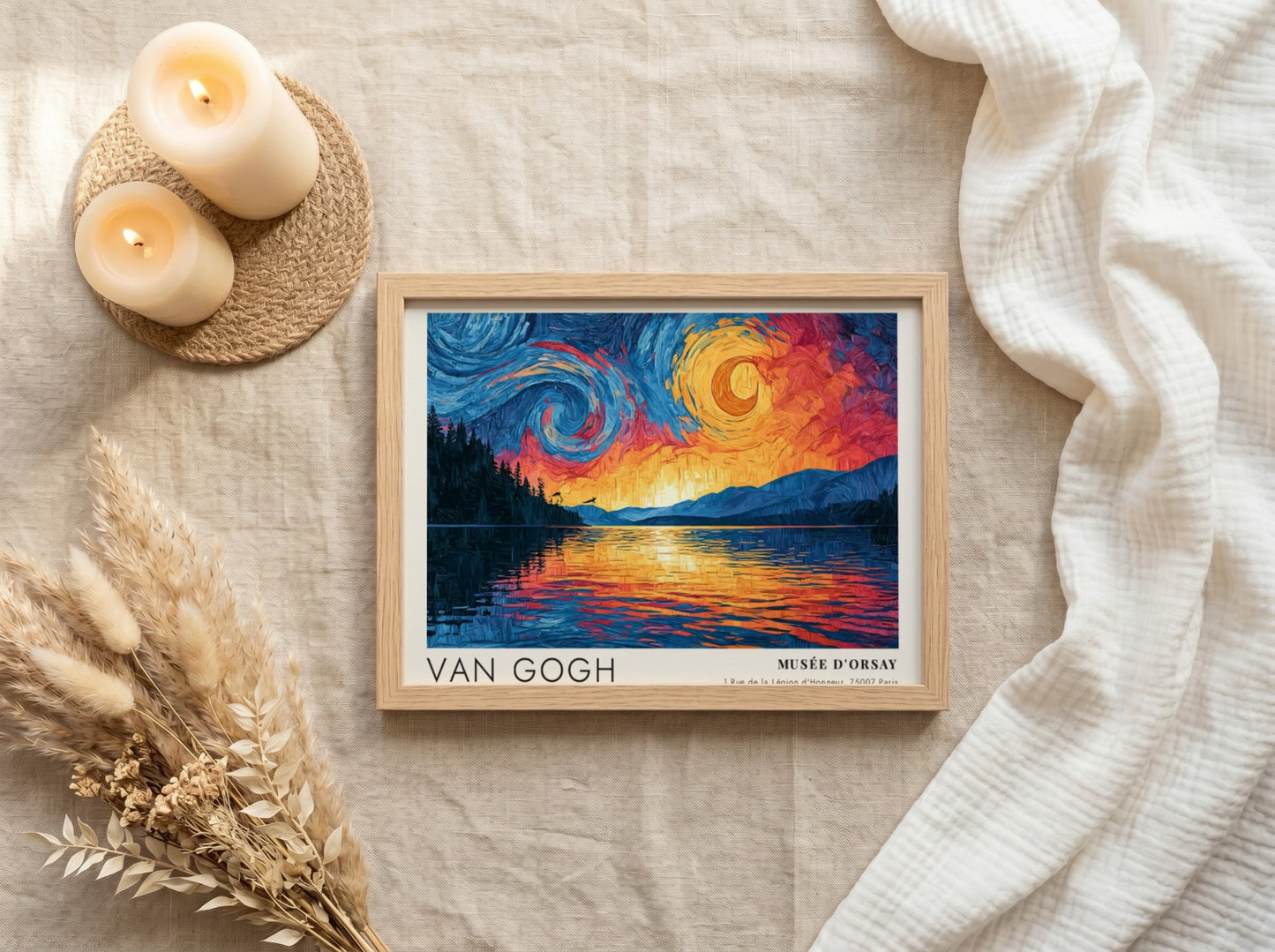 Van Gogh poster featuring swirling skies and tranquil waters in vibrant colors