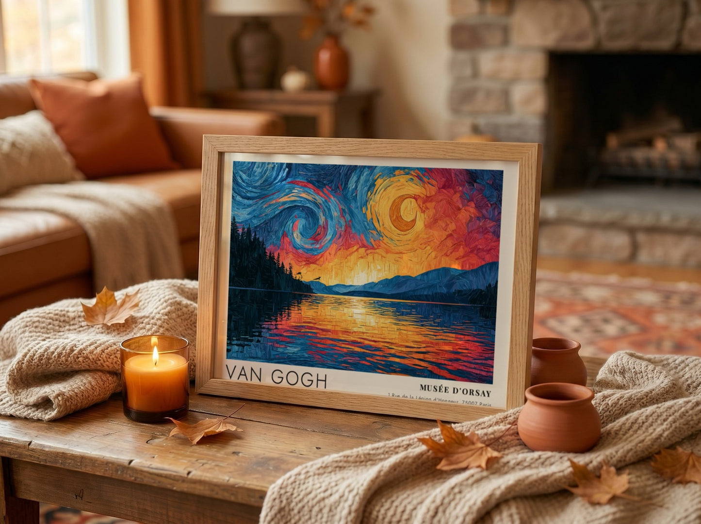 Van Gogh poster featuring swirling skies and tranquil waters in vibrant colors
