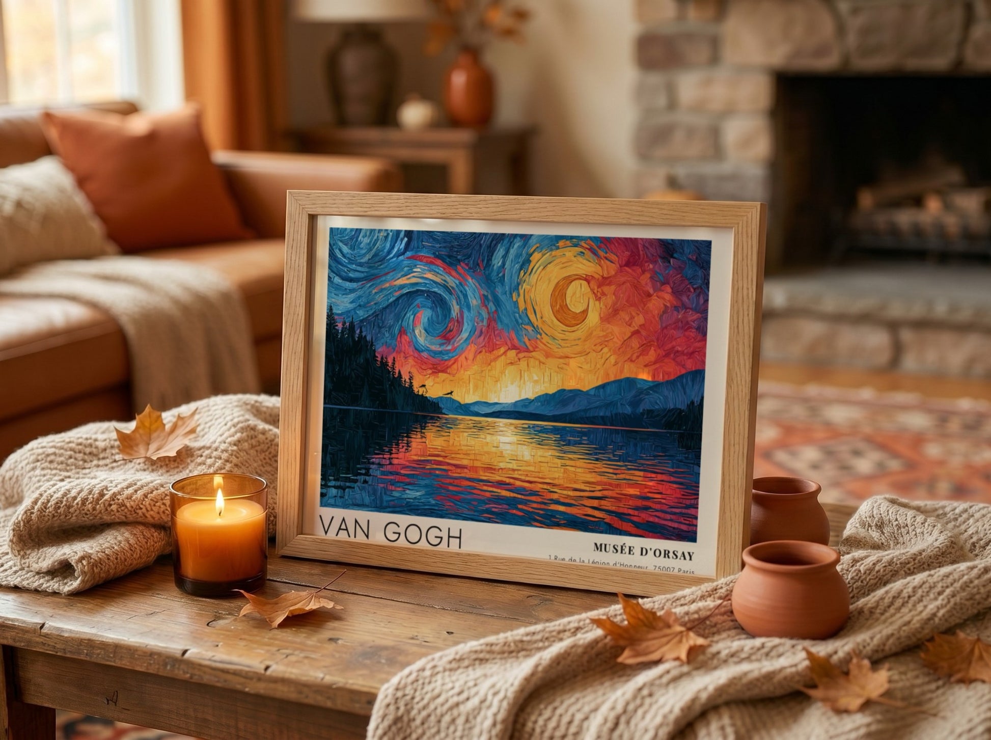 Van Gogh poster featuring swirling skies and tranquil waters in vibrant colors