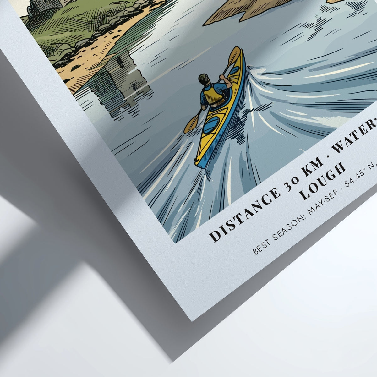Poster of a kayaker on Strangford Lough in Northern Ireland with a stone tower.