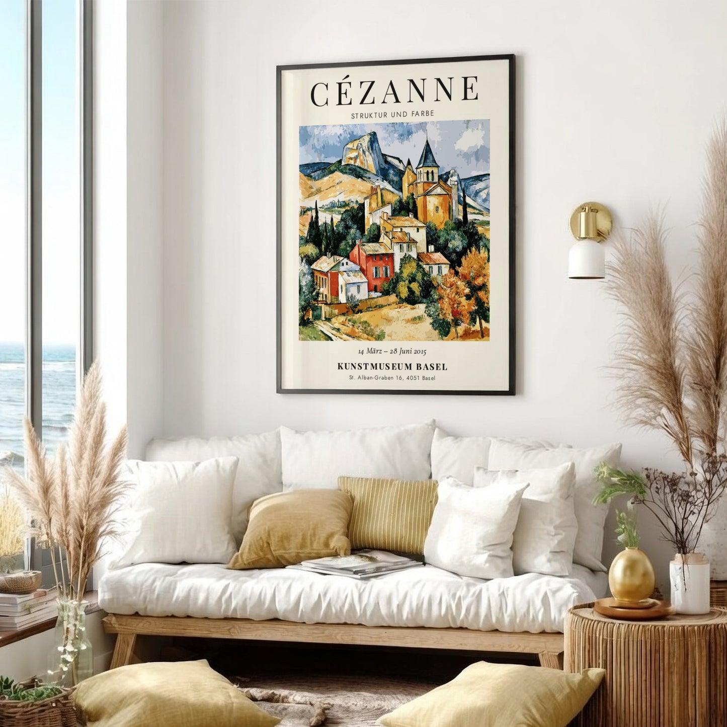 Cézanne exhibition poster featuring vibrant colors and charming landscape scene