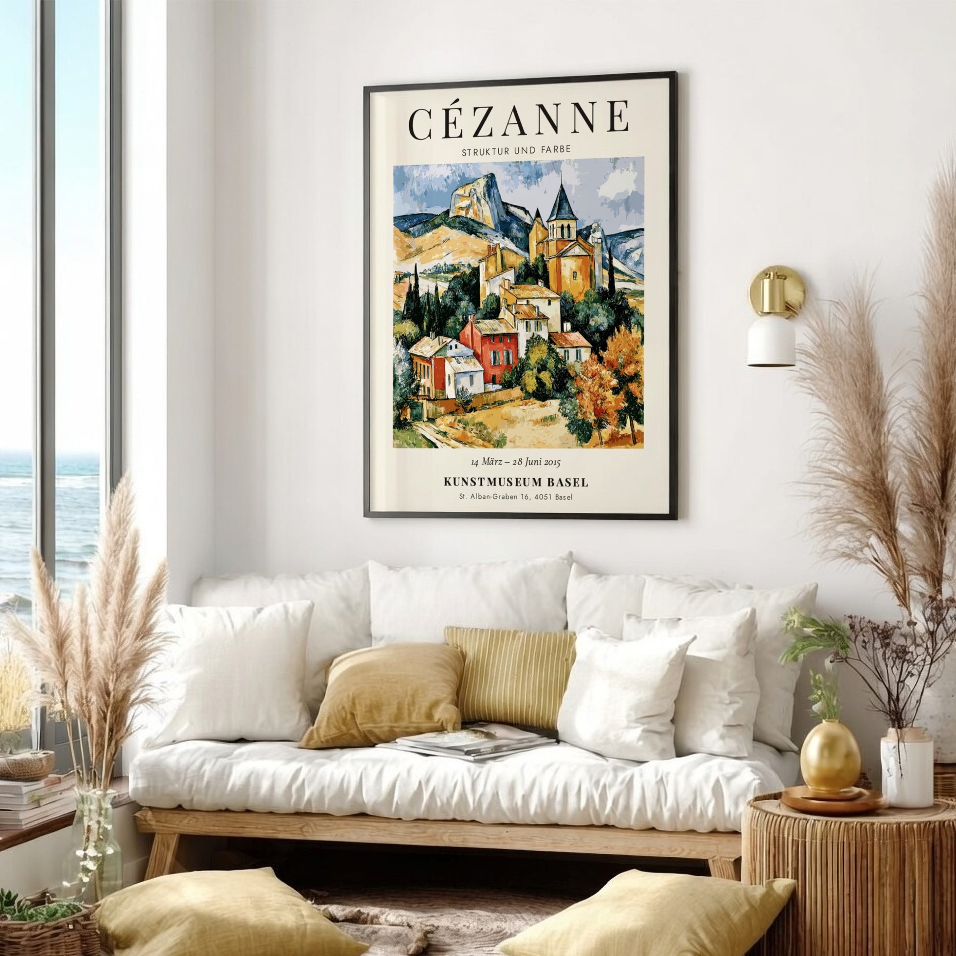 Cézanne exhibition poster featuring vibrant colors and charming landscape scene