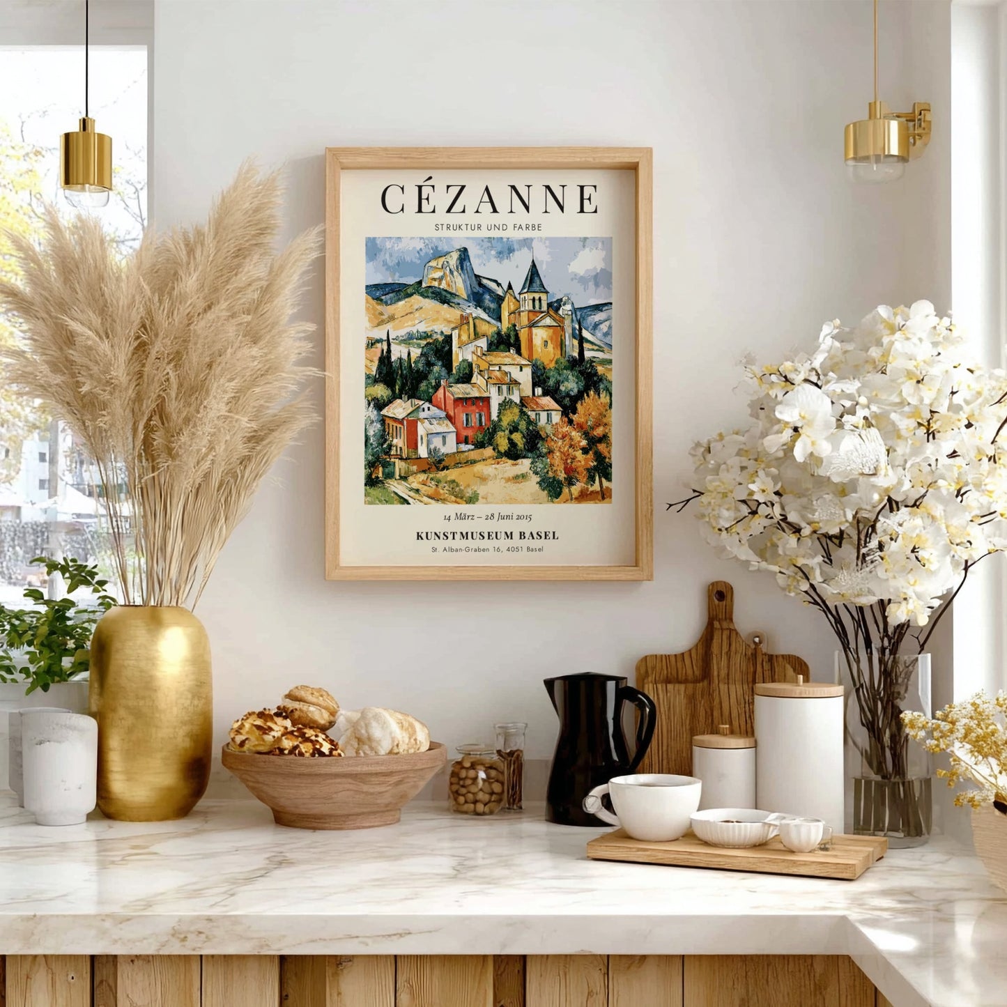 Cézanne exhibition poster featuring vibrant colors and charming landscape scene