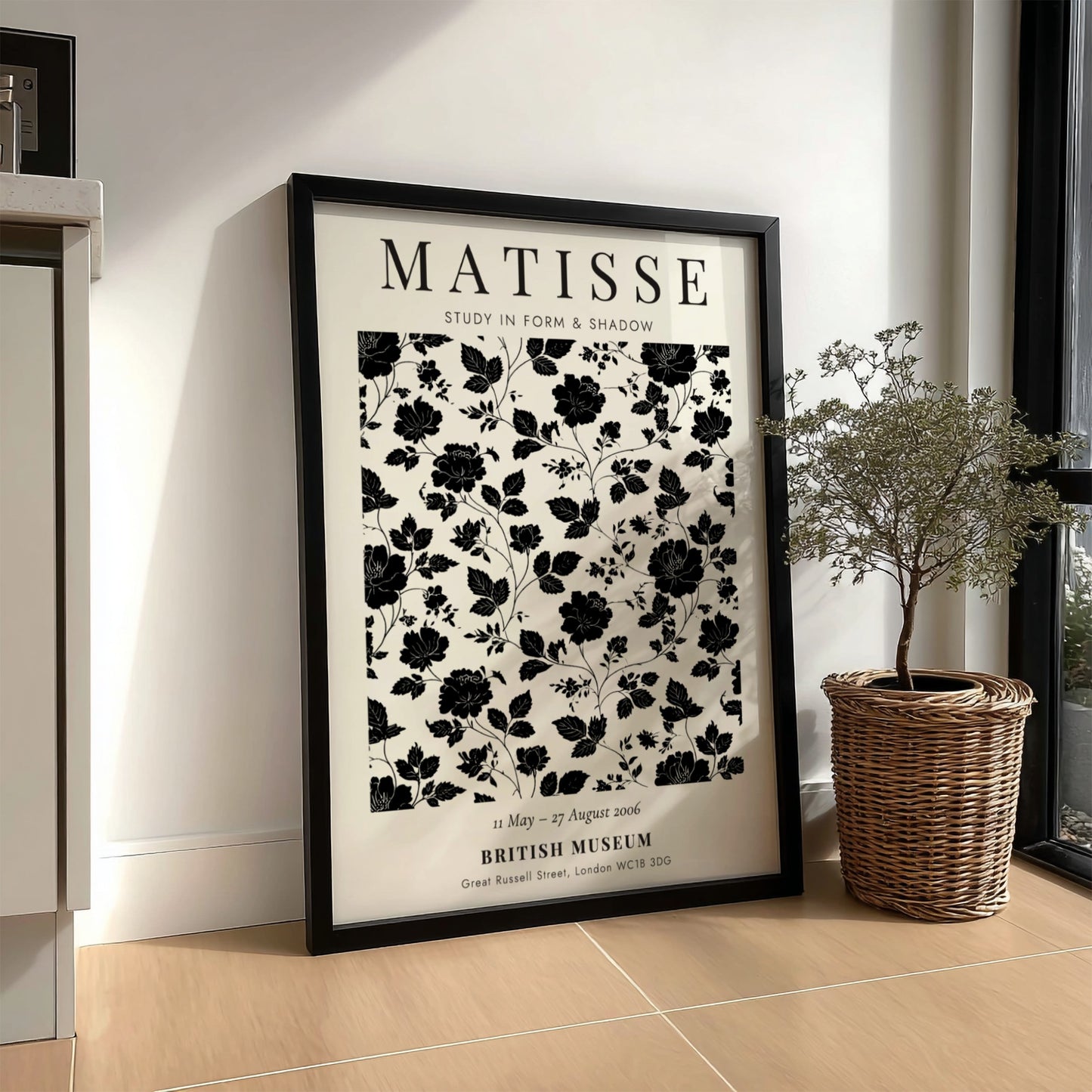 Henri Matisse poster featuring floral design in black and white, perfect for home decor and art enthusiasts