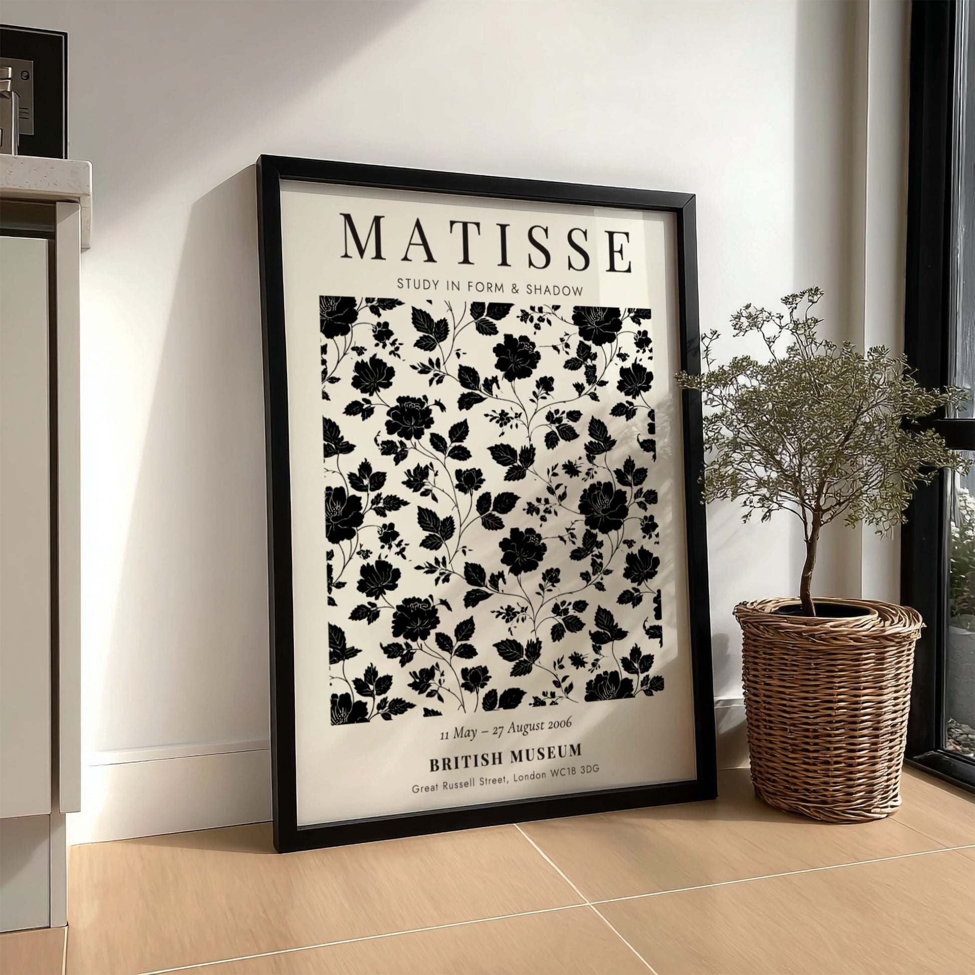 Henri Matisse poster featuring floral design in black and white, perfect for home decor and art enthusiasts