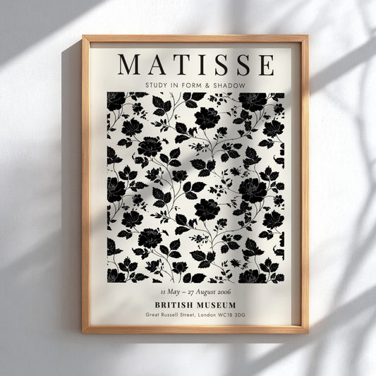 Henri Matisse poster featuring floral design in black and white, perfect for home decor and art enthusiasts