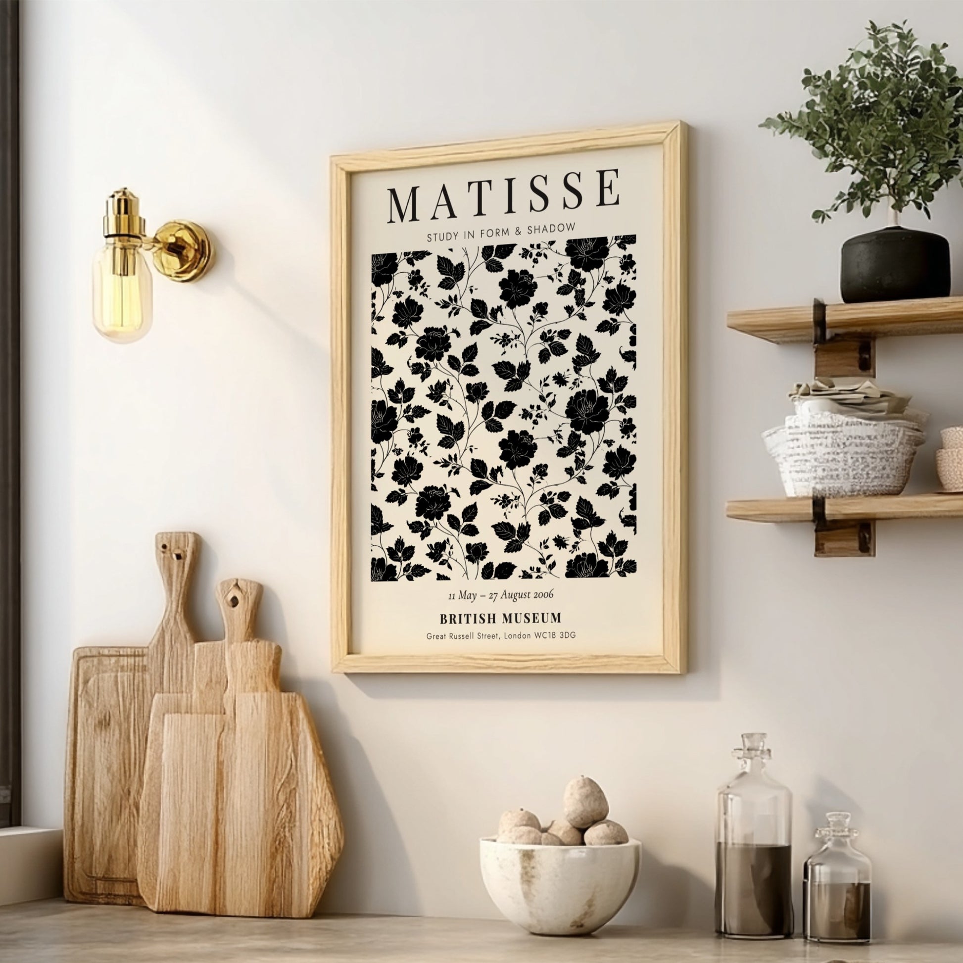 Henri Matisse poster featuring floral design in black and white, perfect for home decor and art enthusiasts