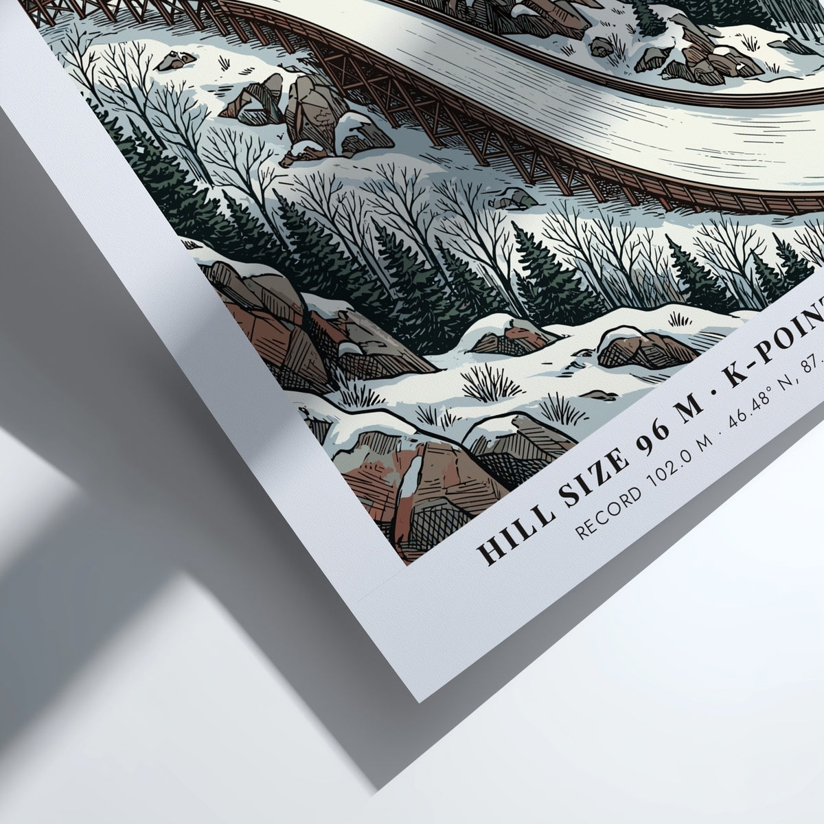 Poster of Suicide Hill in Ishpeming Michigan featuring a ski jumper in winter