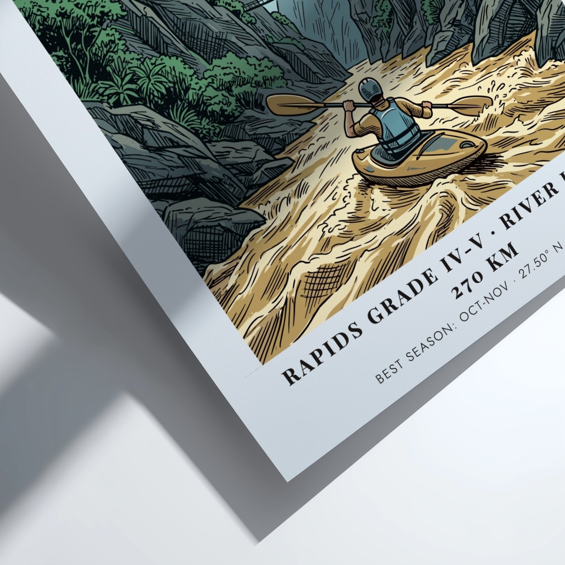 Poster of a kayaker on the Sun Kosi river surrounded by deep mountain canyons