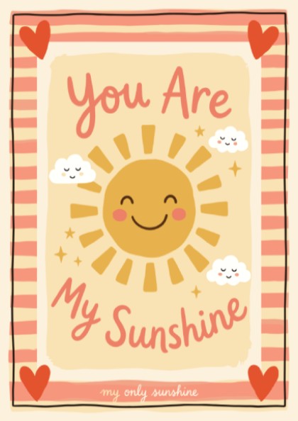 Kids room poster featuring a cheerful sun and clouds in warm colors